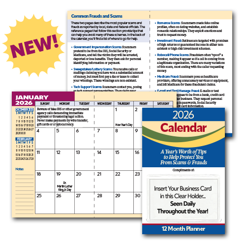 2026 Senior Fraud Prevention Pocket Planner Calendars with FREE Business Card Holders!