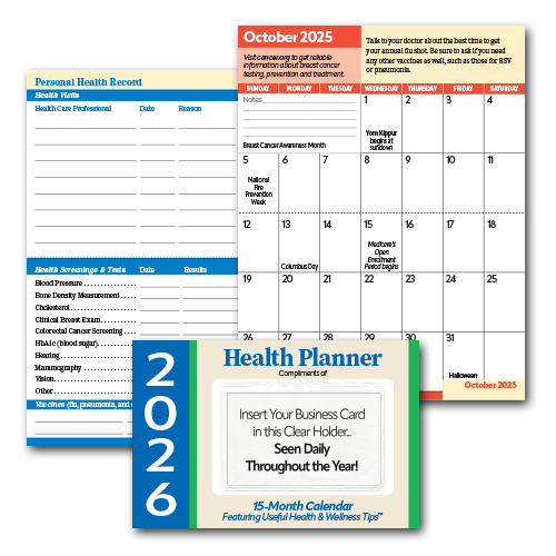 2026 Senior Health Pocket Planner Calendars™ — with FREE Business Card Holders!